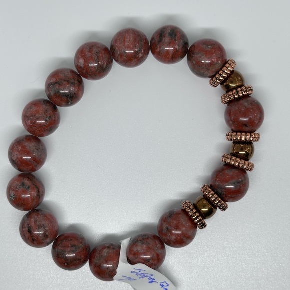 Jasper bracelet stretchy handmade 12mm beads - Picture 4 of 5